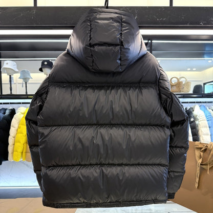 Color-Block Rubber Strip Hooded Down Jacket