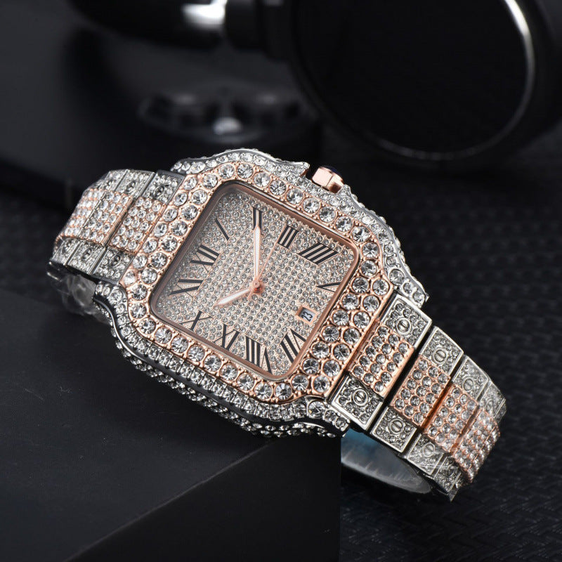 Men’s Full-Diamond Stainless Steel Band Quartz Watch