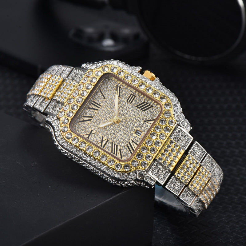 Men’s Full-Diamond Stainless Steel Band Quartz Watch