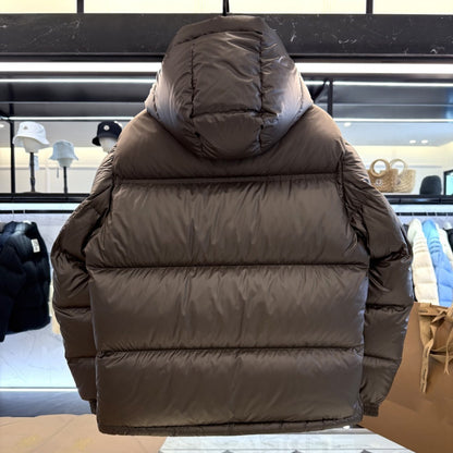 Color-Block Rubber Strip Hooded Down Jacket