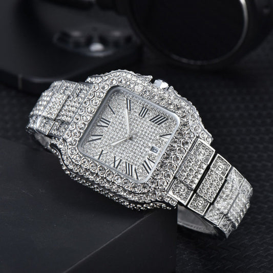 Men’s Full-Diamond Stainless Steel Band Quartz Watch