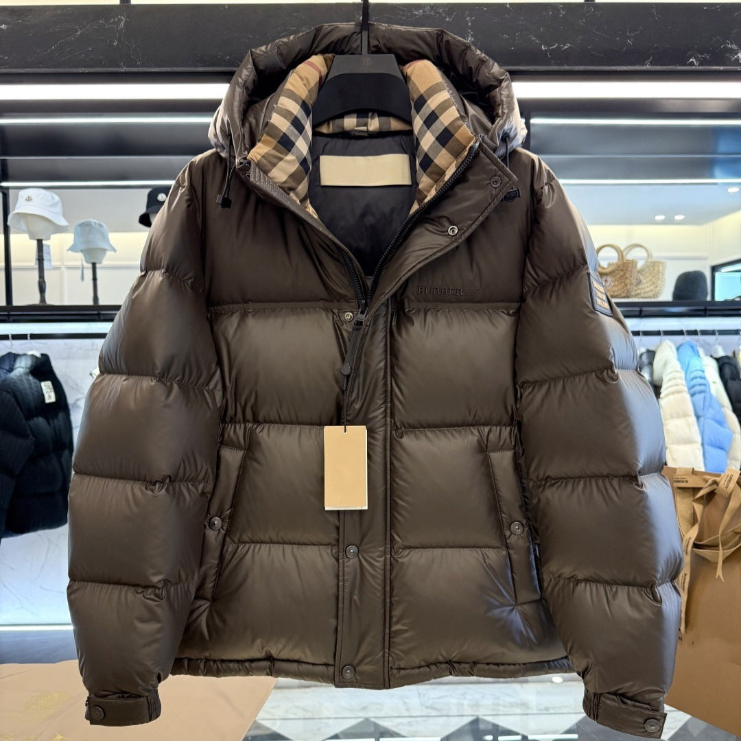 Color-Block Rubber Strip Hooded Down Jacket