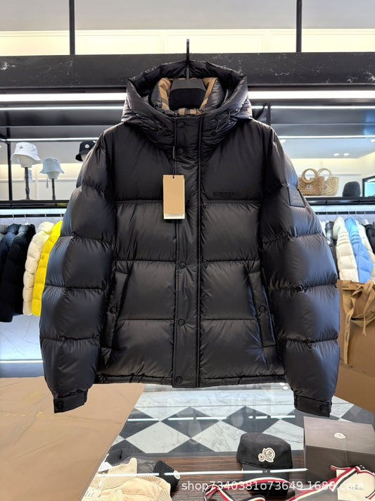 Color-Block Rubber Strip Hooded Down Jacket