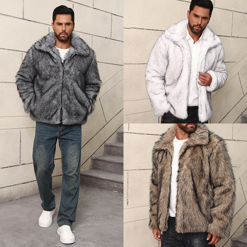 Men’s Stylish Fur Short-Sleeve Lapel Jacket