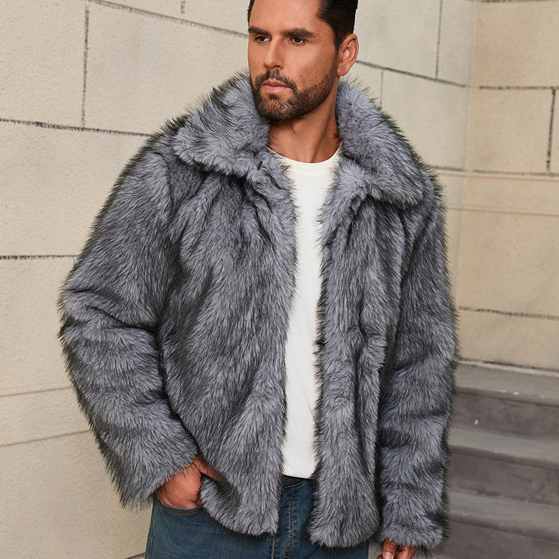 Men’s Stylish Fur Short-Sleeve Lapel Jacket