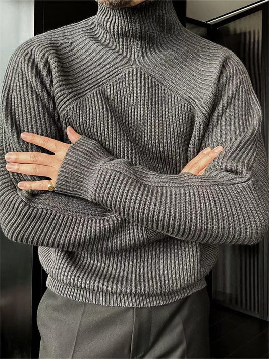 Men’s High-Neck Slightly Wide-Fit Woolen Knit Sweater