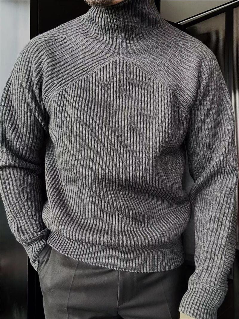 Men’s High-Neck Slightly Wide-Fit Woolen Knit Sweater