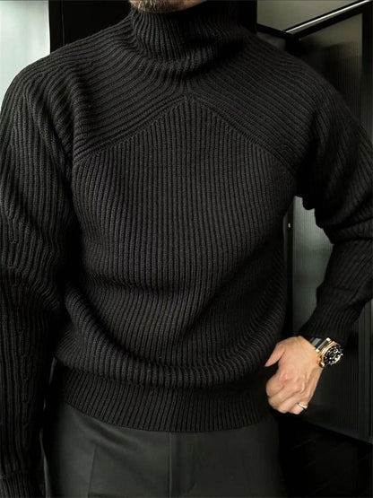 Men’s High-Neck Slightly Wide-Fit Woolen Knit Sweater