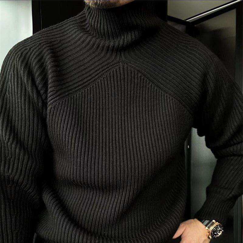 Men’s High-Neck Slightly Wide-Fit Woolen Knit Sweater