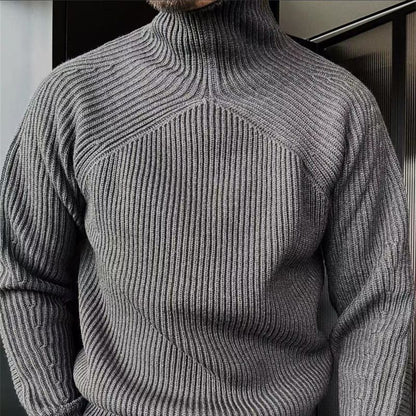 Men’s High-Neck Slightly Wide-Fit Woolen Knit Sweater