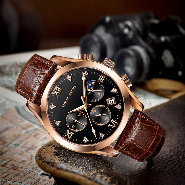 Men’s Genuine Leather Stylish Quartz Electronic Watch