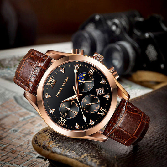 Men’s Genuine Leather Stylish Quartz Electronic Watch