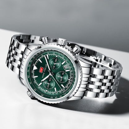 Men’s Multi-Functional Aviation Stainless Steel Band Watch