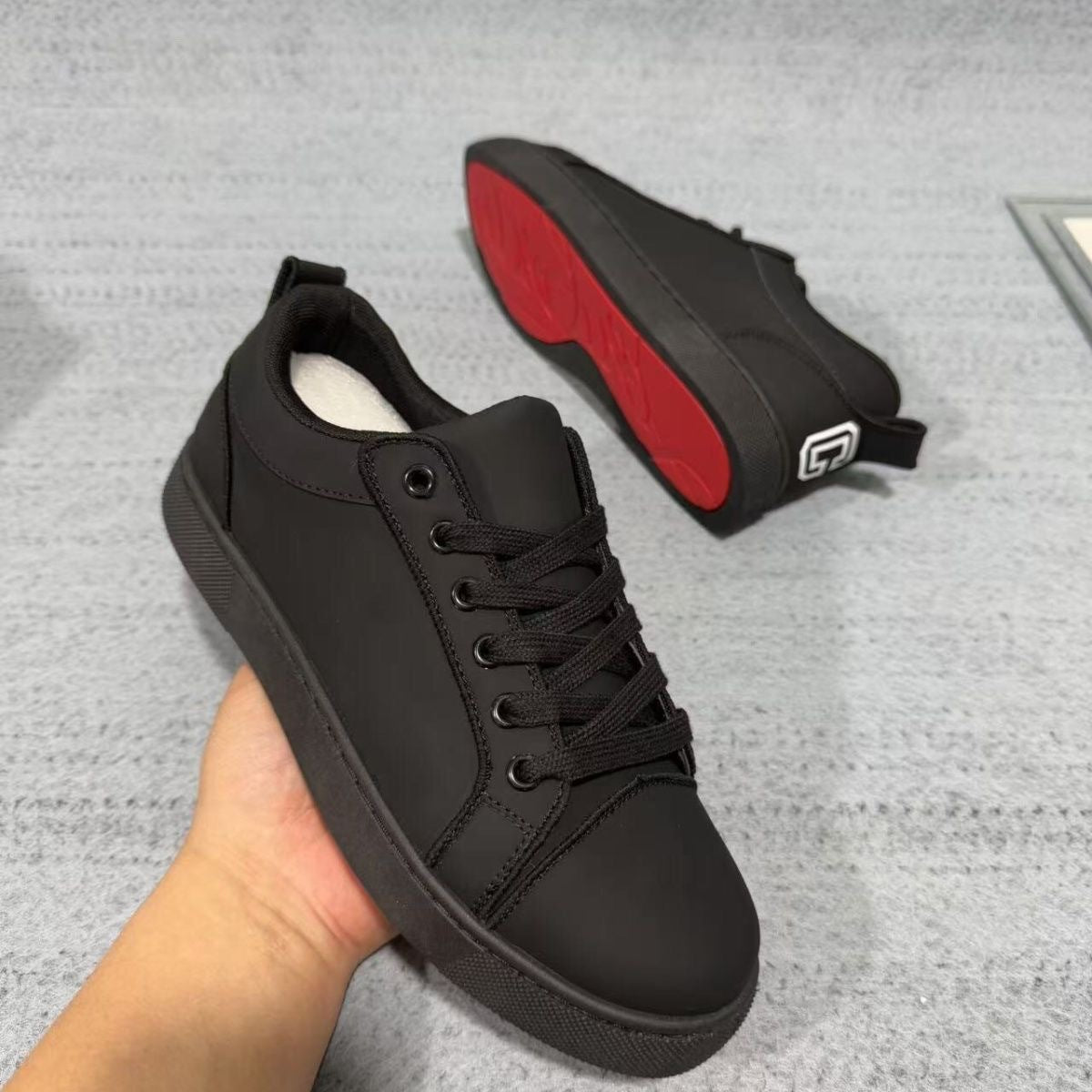 Men’s Leather Upper CL Logo Red-Sole Black Sneakers