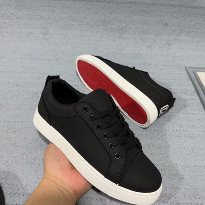 Men’s Leather Upper CL Logo Red-Sole Black Sneakers