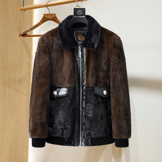 Men’s Golden Mink Fleece Jacket – Autumn & Winter Fur Outerwear