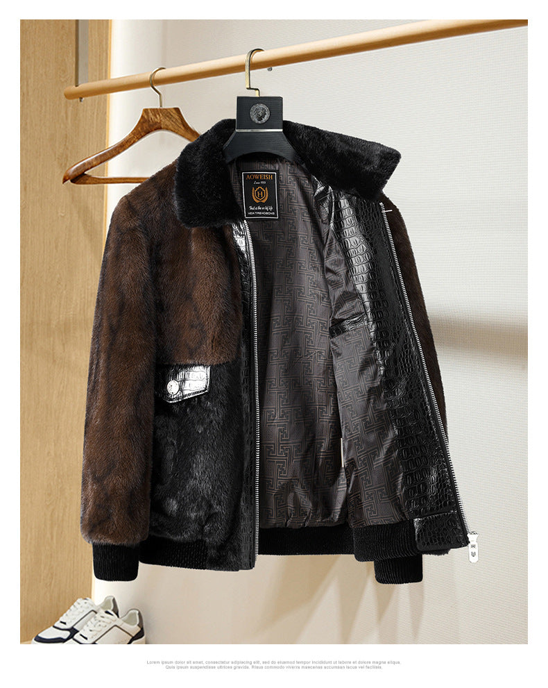 Men’s Golden Mink Fleece Jacket – Autumn & Winter Fur Outerwear