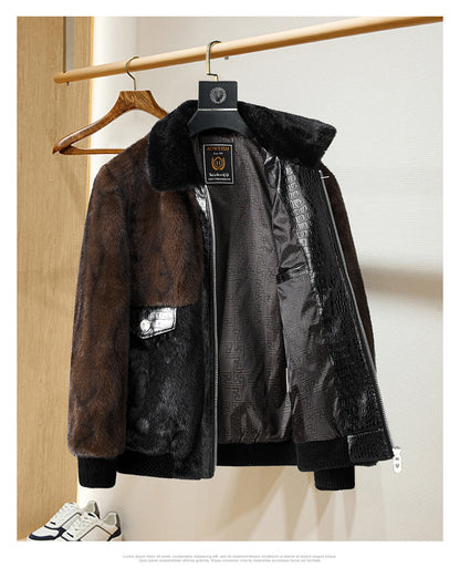 Men’s Golden Mink Fleece Jacket – Autumn & Winter Fur Outerwear