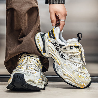 Men’s Distressed Knee-Protective Platform Sneakers