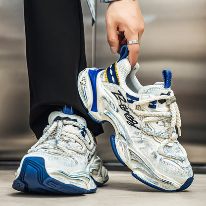 Men’s Distressed Knee-Protective Platform Sneakers