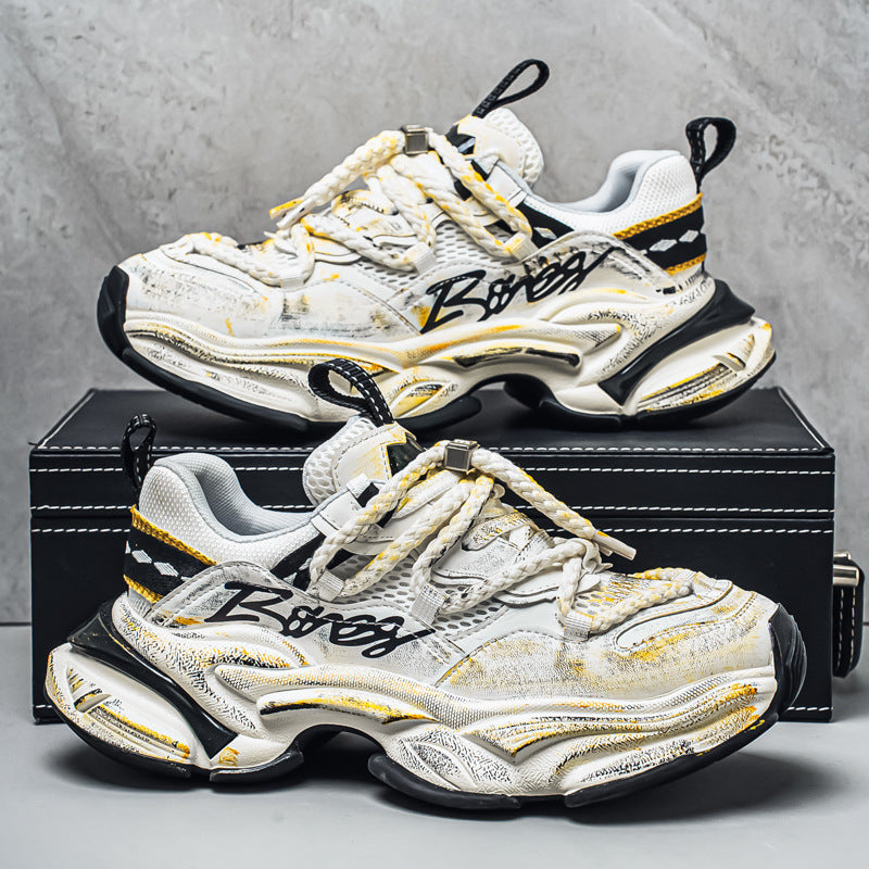 Men’s Distressed Knee-Protective Platform Sneakers
