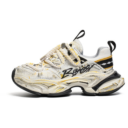 Men’s Distressed Knee-Protective Platform Sneakers