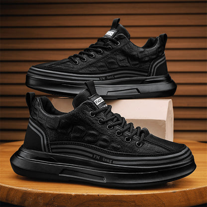 Men’s Comfortable Crocodile-Patterned Leather Sneakers