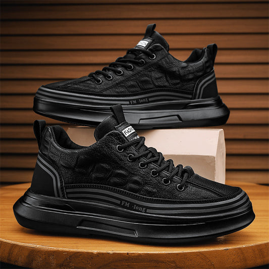 Men’s Comfortable Crocodile-Patterned Leather Sneakers