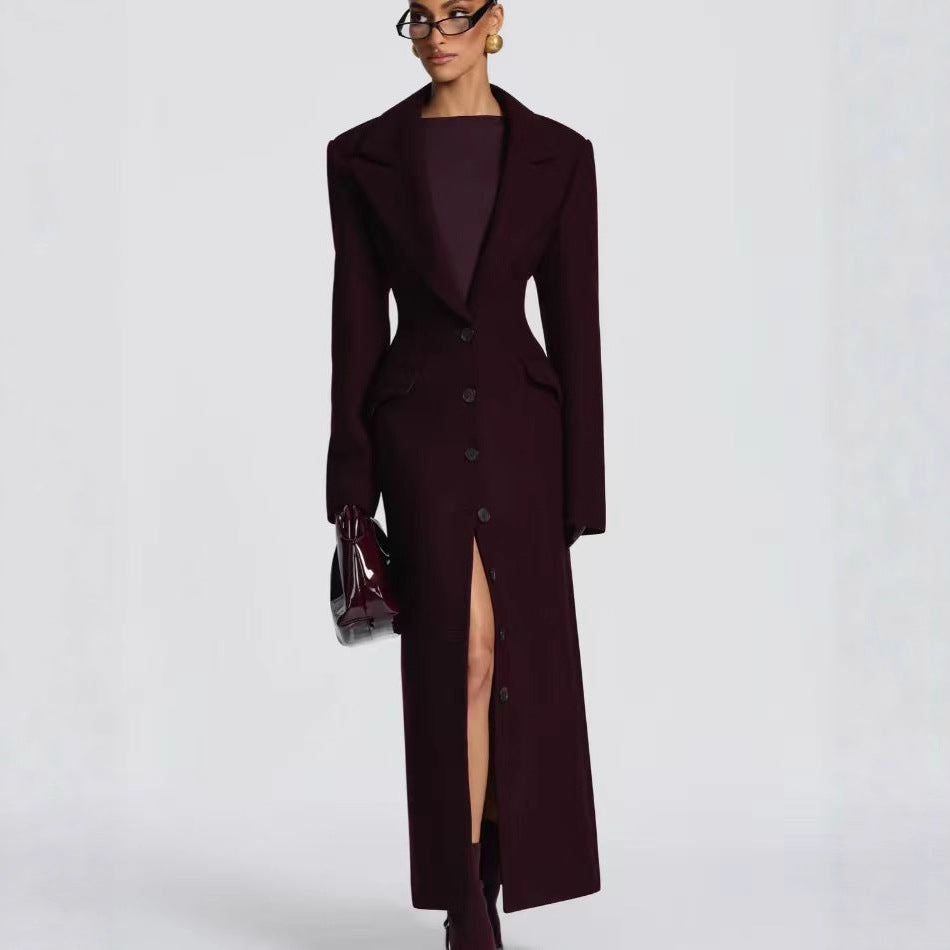 Elegant Single-Breasted Wide-Collar Wool Coat