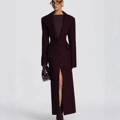 Elegant Single-Breasted Wide-Collar Wool Coat