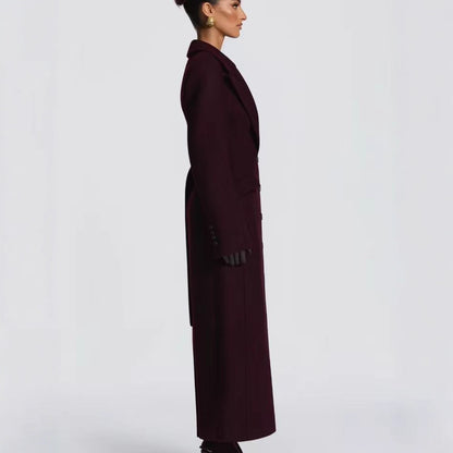 Elegant Single-Breasted Wide-Collar Wool Coat