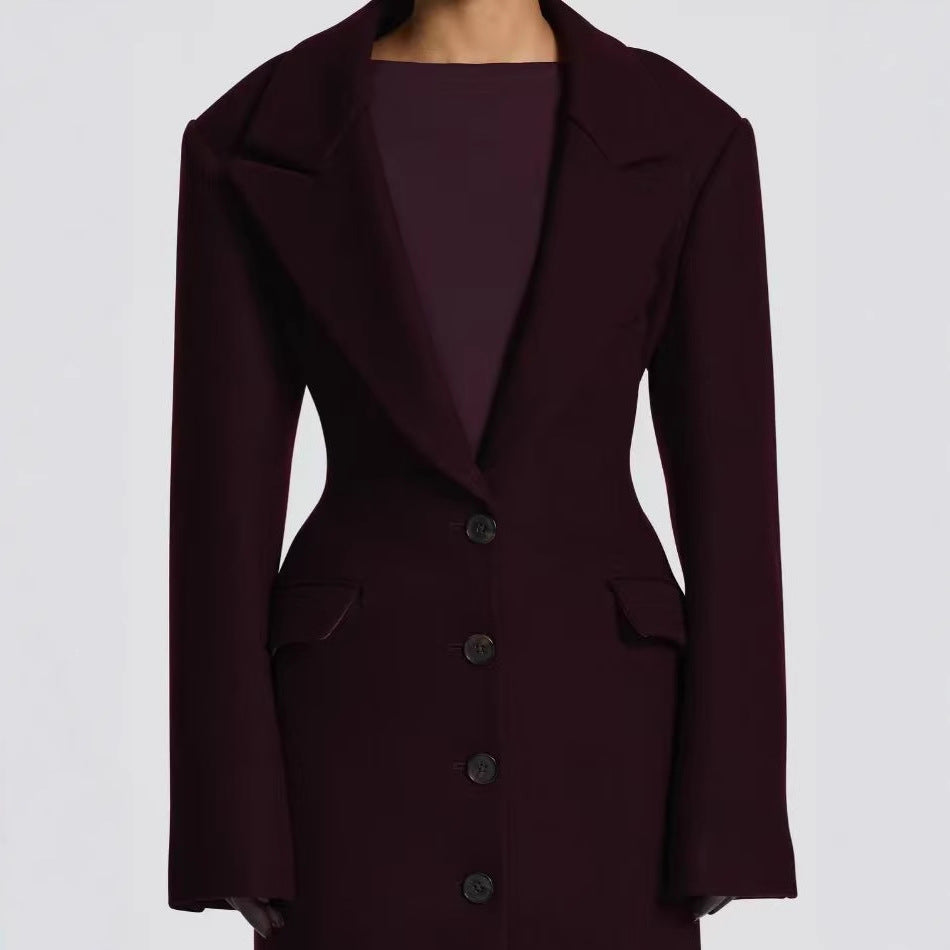 Elegant Single-Breasted Wide-Collar Wool Coat