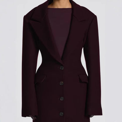 Elegant Single-Breasted Wide-Collar Wool Coat