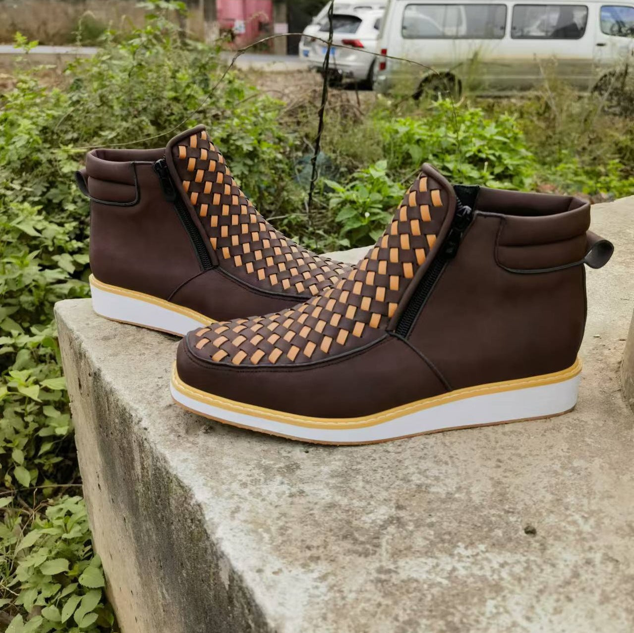 Side-Zip Retro Hand-Knitted Western Cowboy Boots