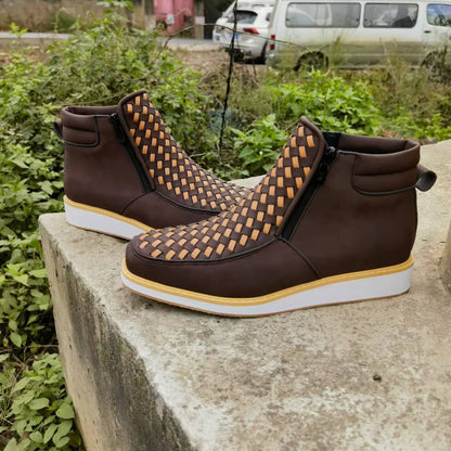 Side-Zip Retro Hand-Knitted Western Cowboy Boots