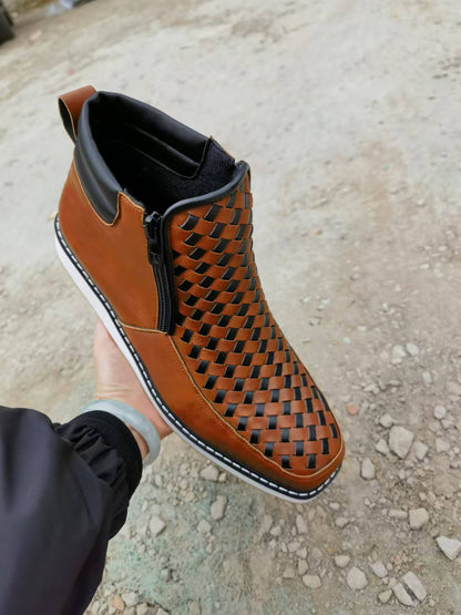 Side-Zip Retro Hand-Knitted Western Cowboy Boots