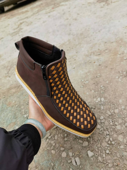 Side-Zip Retro Hand-Knitted Western Cowboy Boots