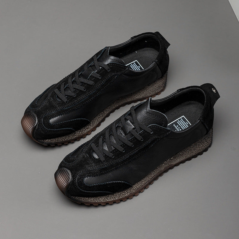 Men's Genuine Leather Sneakers with Fleece-Lined Insole & Toe Cap