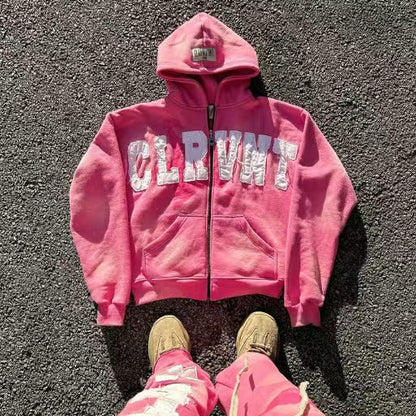 Retro Washed Long-Sleeve Hooded Sweatshirt Set with Sweatpants