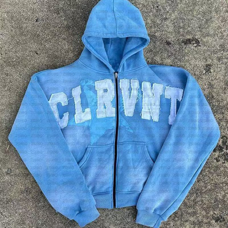 Retro Washed Long-Sleeve Hooded Sweatshirt Set with Sweatpants