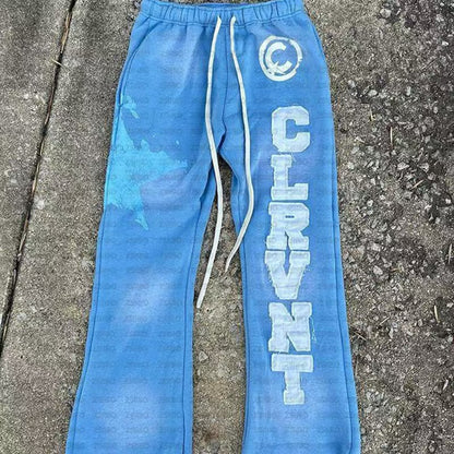 Retro Washed Long-Sleeve Hooded Sweatshirt Set with Sweatpants