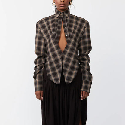 Women's Y2K Crop Top Vintage Plaid Shirt with Waist Cinch