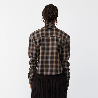 Women's Y2K Crop Top Vintage Plaid Shirt with Waist Cinch