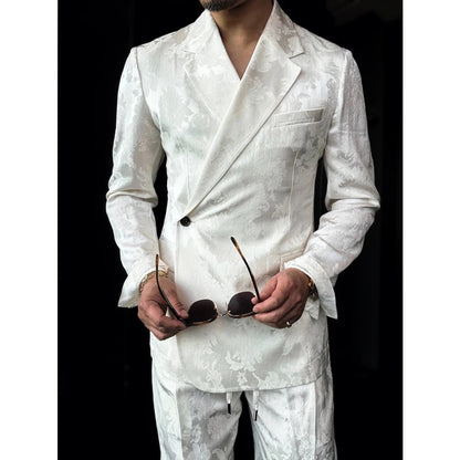 Men's Double-Breasted Single-Button Notch Lapel Jacquard Lightweight Suit Set