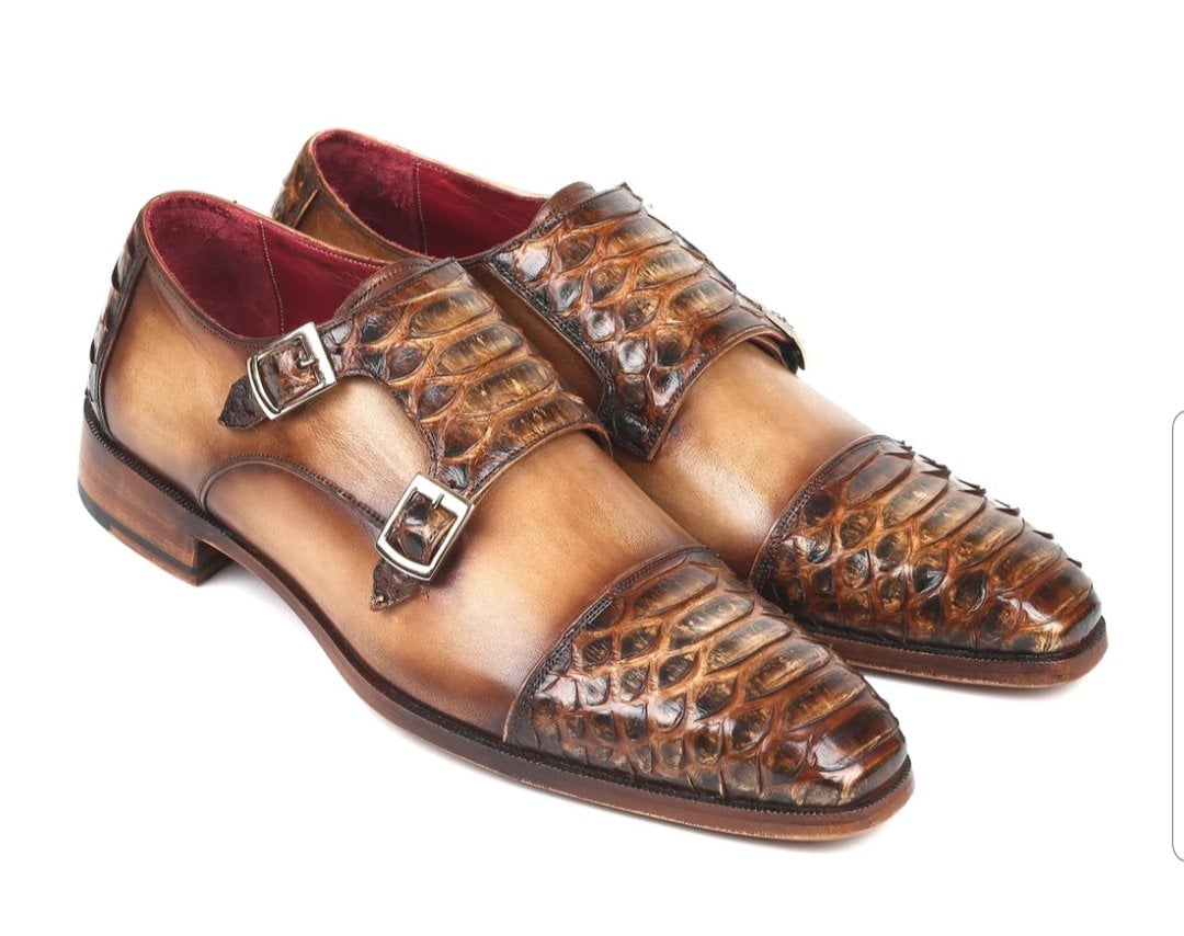 Men's spliced metal buckle leather shoes