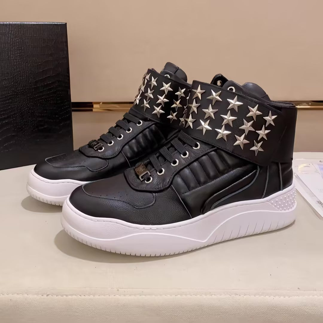 Men’s Heavy-Duty Metal Star Leather Sneakers
