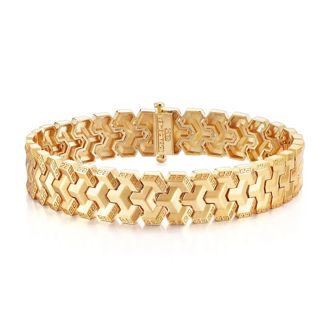 Men's Mountain-Patterned Armor-Inspired Gold & Silver Wide Cuff Bracelet