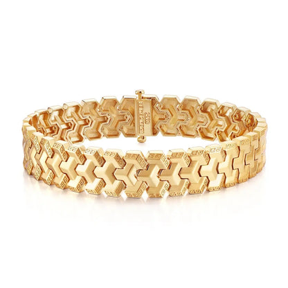 Men's Mountain-Patterned Armor-Inspired Gold & Silver Wide Cuff Bracelet