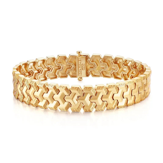 Men's Mountain-Patterned Armor-Inspired Gold & Silver Wide Cuff Bracelet