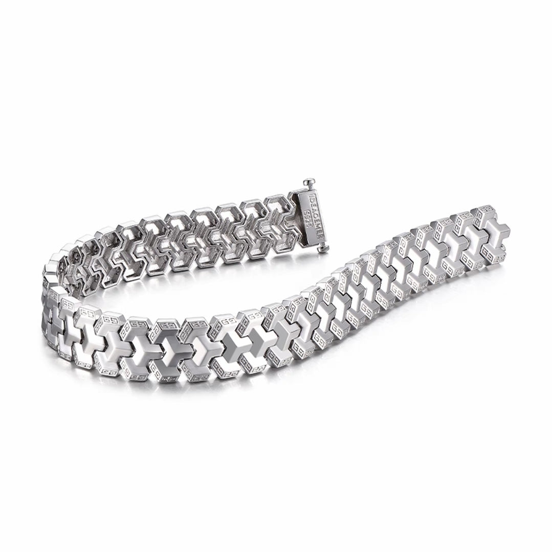 Men's Mountain-Patterned Armor-Inspired Gold & Silver Wide Cuff Bracelet